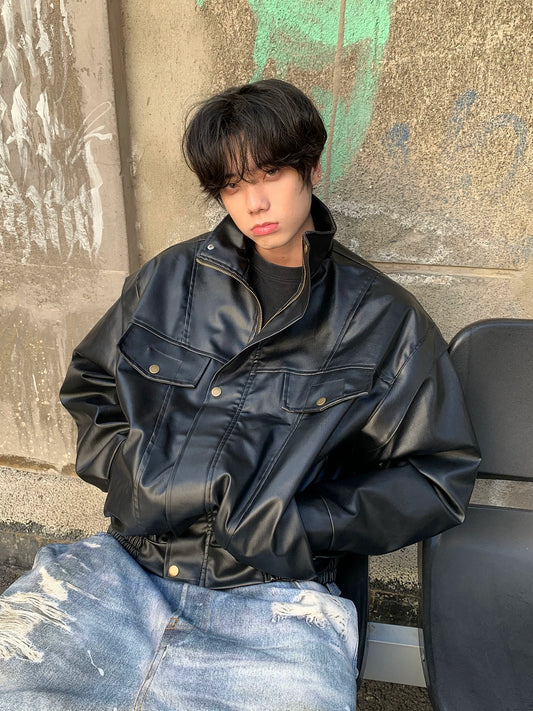 レトロ ポケット レーシング PUレザージャケット