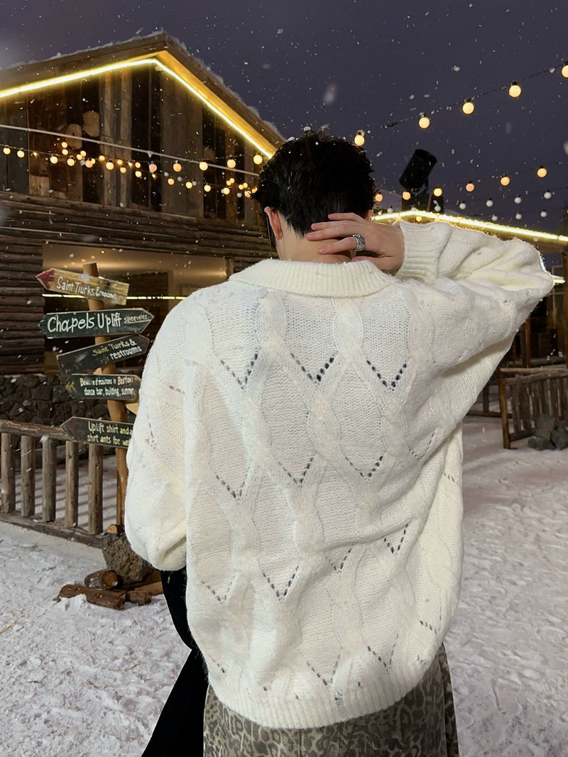 ダイヤチェック柄 ツイストポロセーター