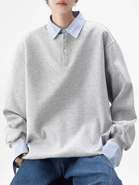 フェイクレイヤード シャツ付き ヘンリーネックスウェット