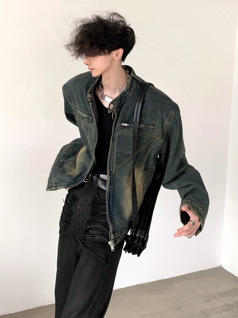 ショルダーパッド ウォッシュ ショート デニムジャケット